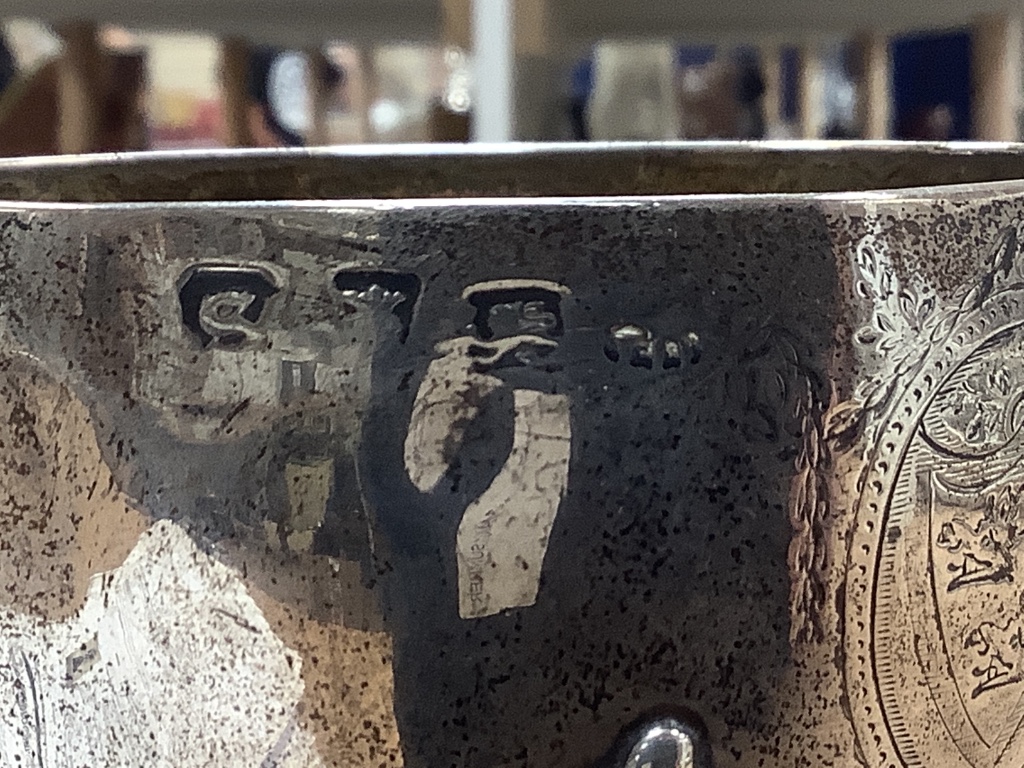 A George III demi fluted silver goblet, maker I.D.London, 1773?, height, 16.4 cm 8 oz.